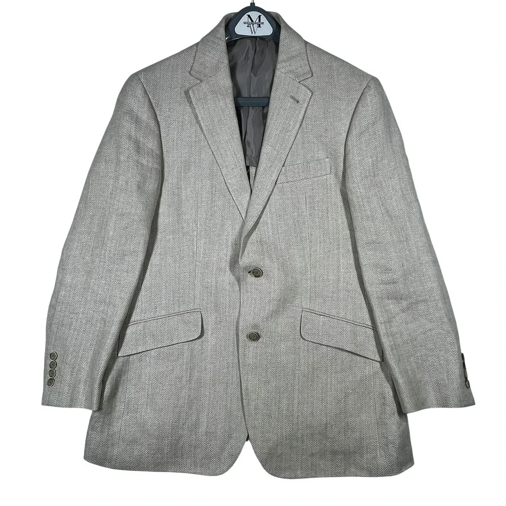 Joseph Abboud Blazer Mens‎ 40R Tan Herringbone Linen Italian Fabric Sport Coat